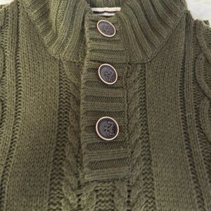 🧥 Men’s Sweater – Olive Green Cable Knit Button-Up